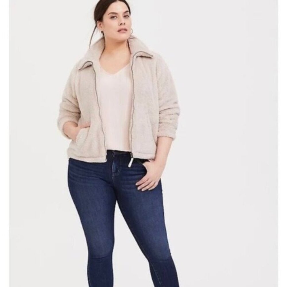 Torrid Fuzzy Taupe Full Zip Faux Sherpa Teddy Jacket